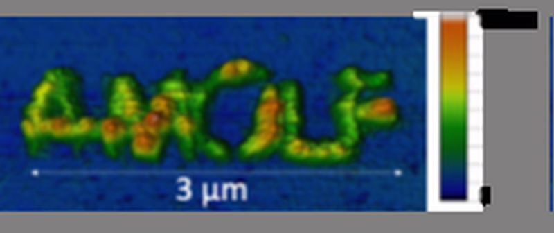AMOLF logo fabricated by direct electrochemical deposition with a scanning nanoelectrode
